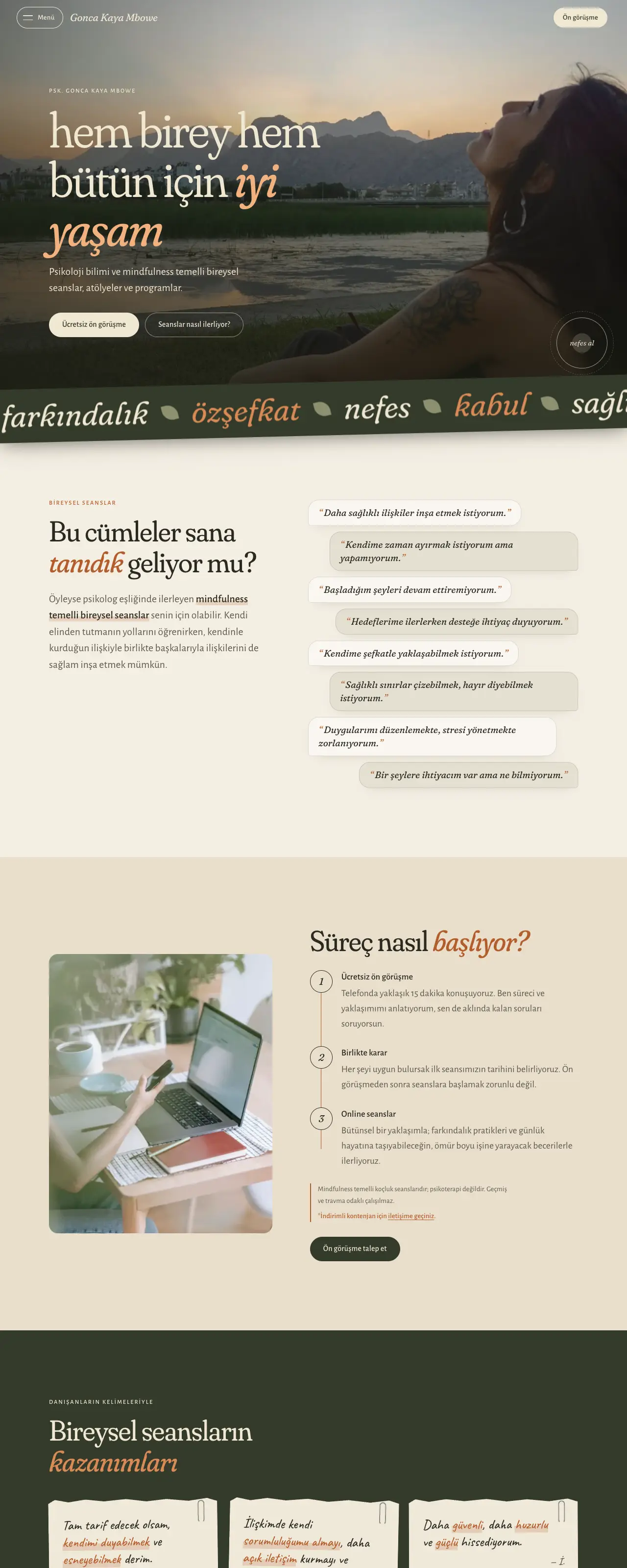 Gonca Kaya Mbowe web sitesi, masaüstü