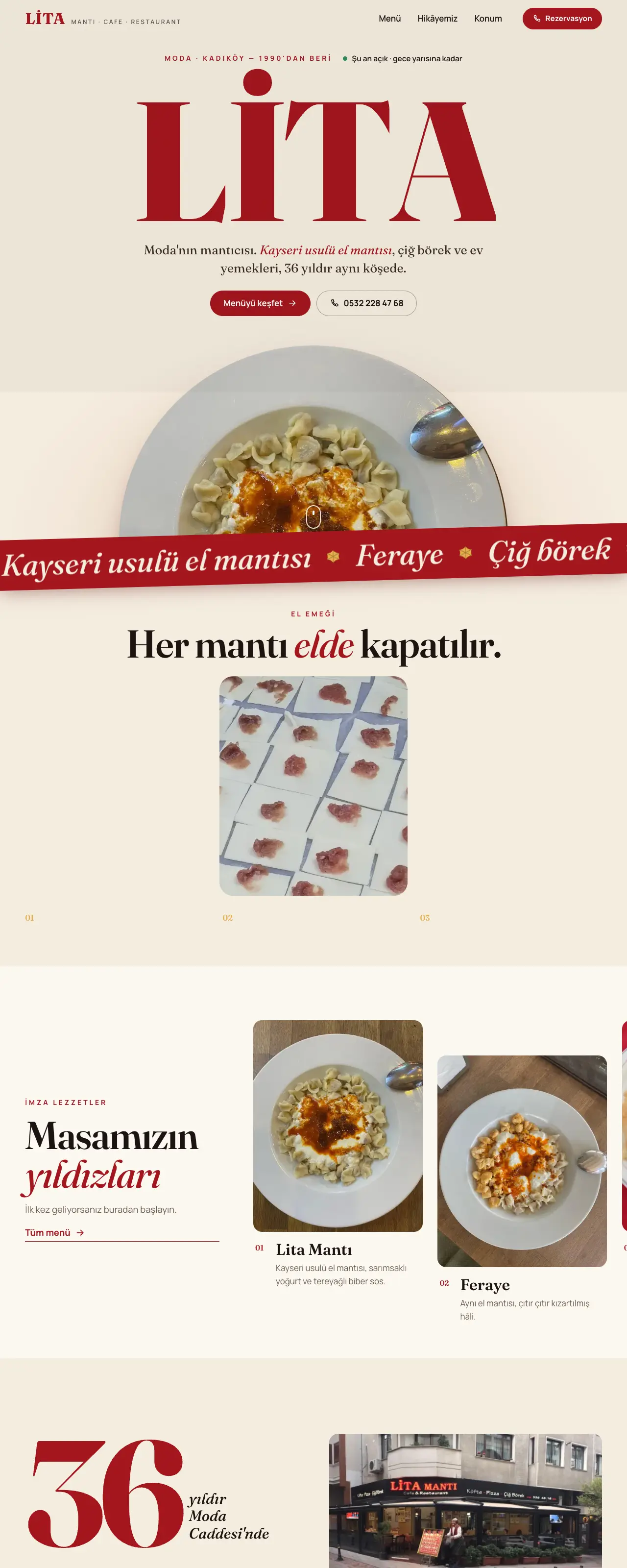 Lita Mantı web sitesi, masaüstü