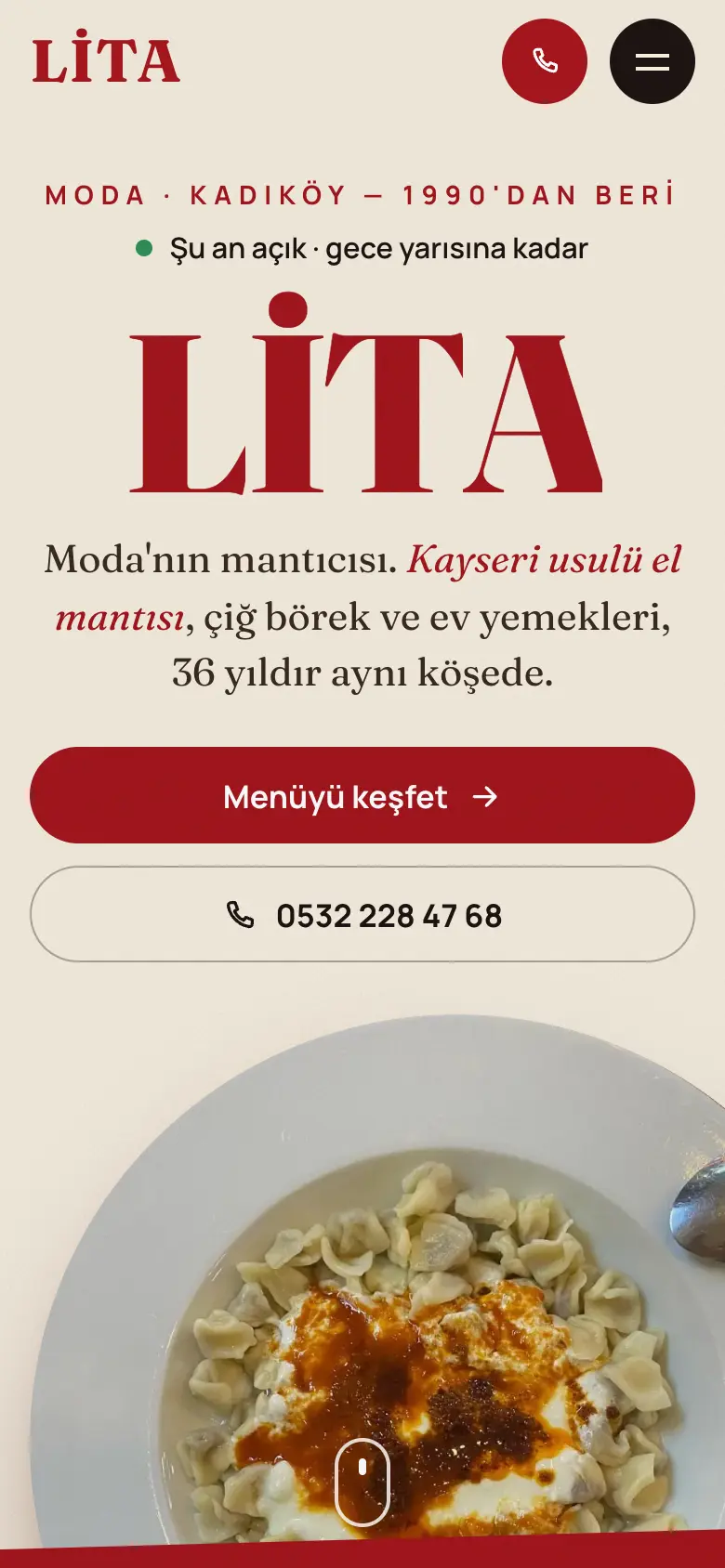 Lita Mantı web sitesi, mobil